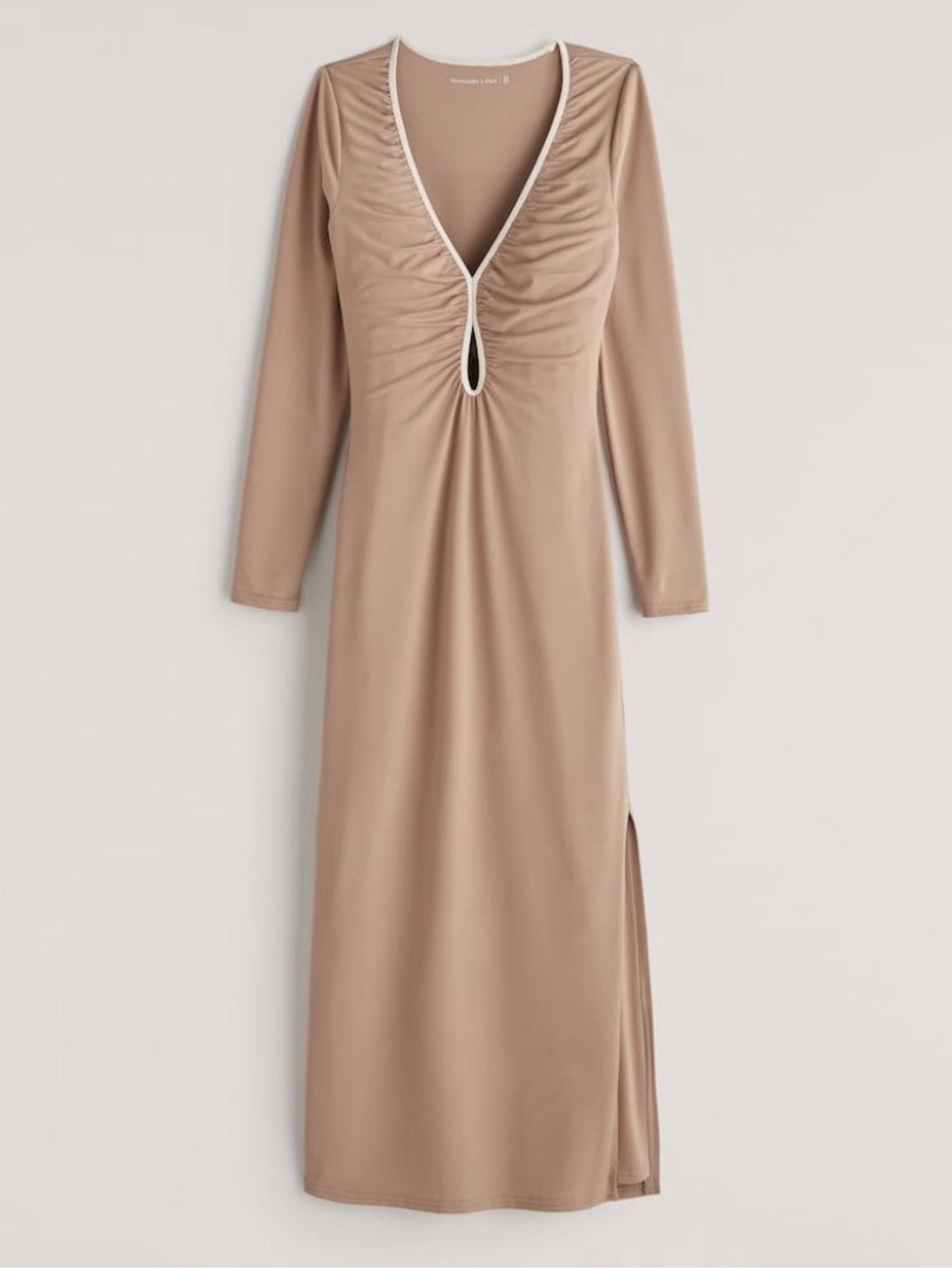 NWT Abercrombie and Fitch Long Sleeve Keyhole Midi Dress XS Light Beige